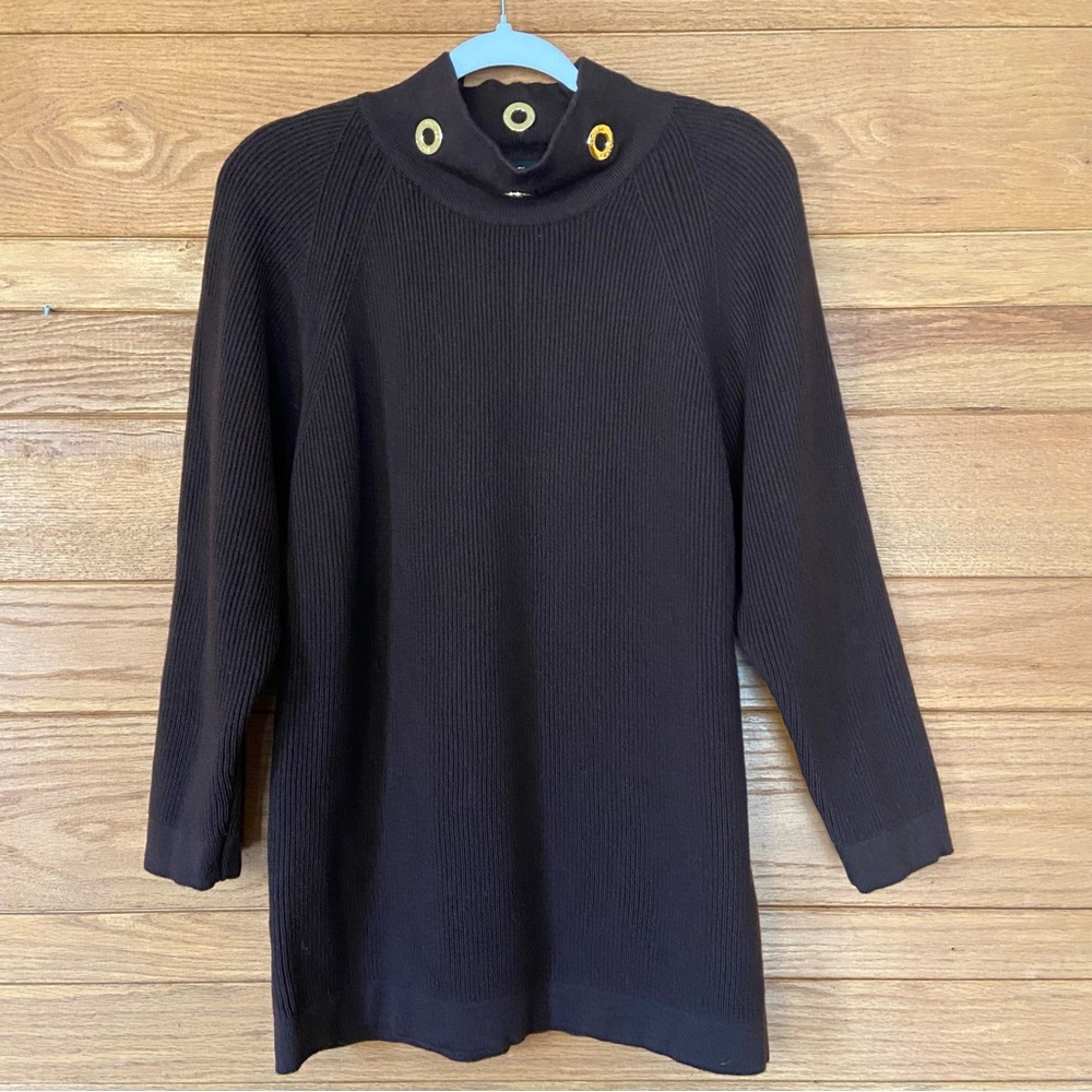 Vintage 90s Escada by Margaretha Ley brown logo grommet new wool sweater